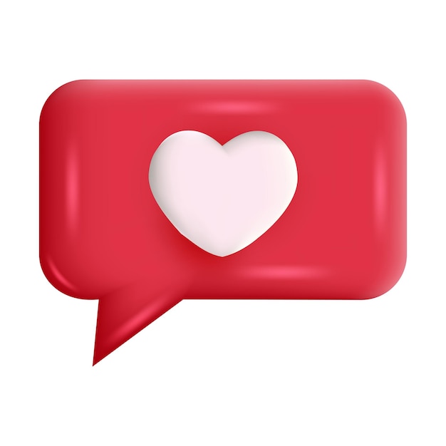 3D Heart speech bubble on white background