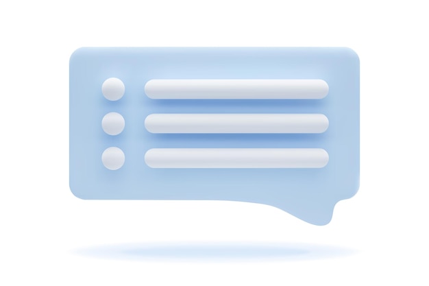3d icon chat speech bubble with list task Rectangle shape message communication app web symbol