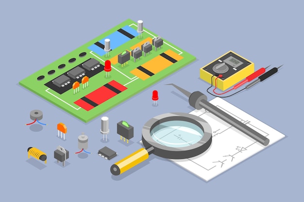 3d isometric flat vector conceptual illustration of repair of electronic equipment