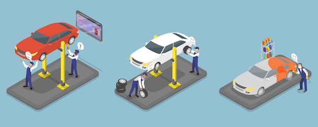3D Isometric Flat Vector Illustration of Auto Repair