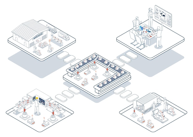 3D Isometric logistics supply chain integrates fleet management warehousing