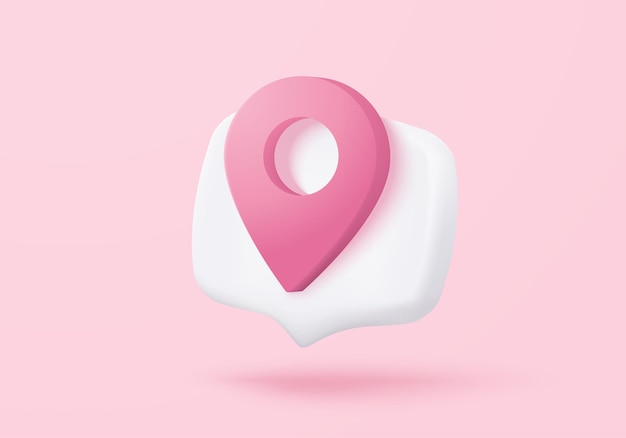 3D location point marker of map or navigation pin icon sign on isolated white background navigation is pink pastel colour with shadow on map direction 3d GPS pin vector rendering illustration