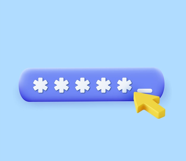 3d Locked Password Field with cursor icon for web and app 3d render Vector illustration