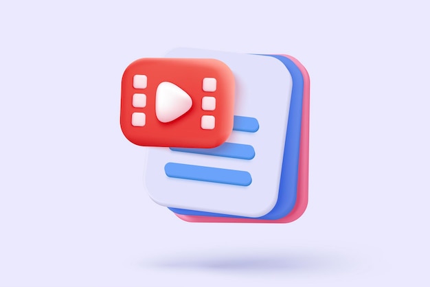 3D media data with video and photo gallery library Searching image and video files in database Document management soft document form compound docs concept 3d file icon vector render illustration