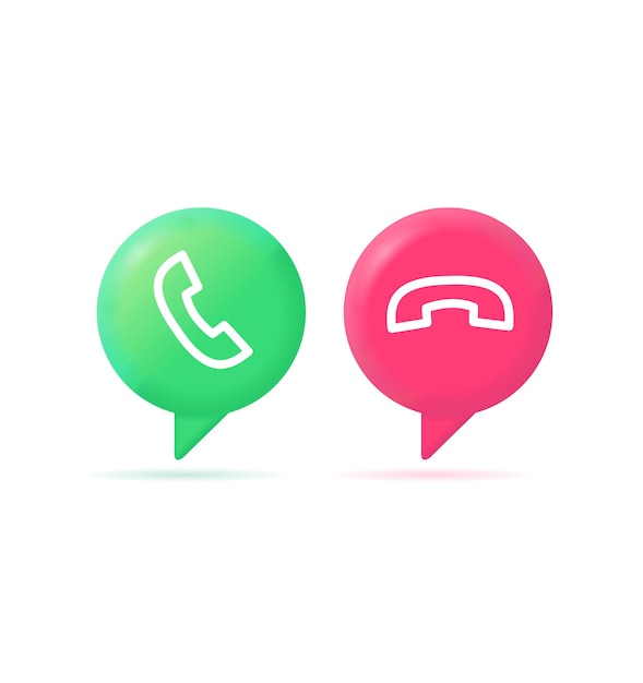 3d Messenger Phone Call Button Set Plasticine Cartoon Style Vector