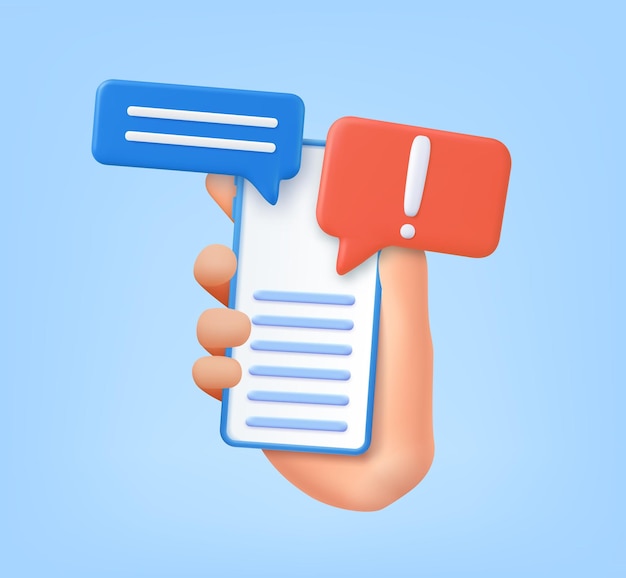 3d mobile phone attention signal exclamation point
