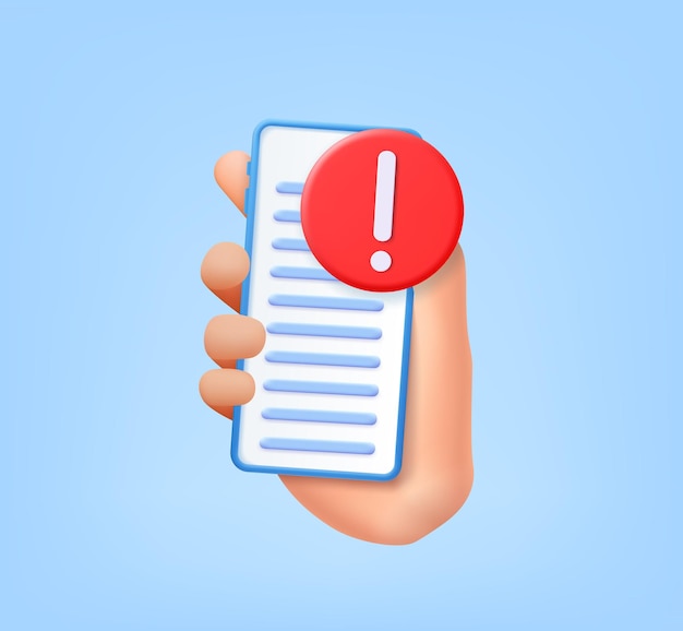 3d mobile phone attention signal exclamation point
