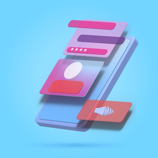 3d mobile phone with online chatting video call and audio call icon