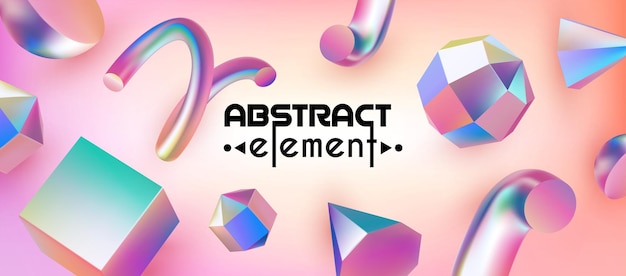 3d neon geometric background Render abstract shapes Gradient geometry cube and triangle figure balls and lines holographic metal square Vector minimal banner or poster exact elements