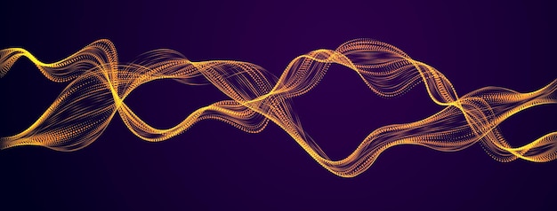 3d particles mesh array, mutual sound wave flowing over dark. Round shining points vector effect illustration. Blended mesh, future technology relaxing wallpaper.