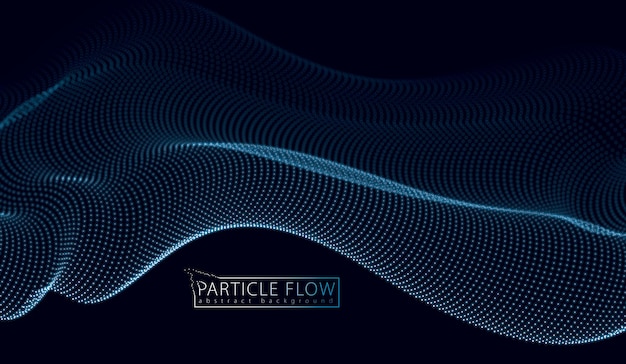 3d particles mesh array wave, sound flowing. Blurred round lights vector effect illustration. 3d futuristic technology style.