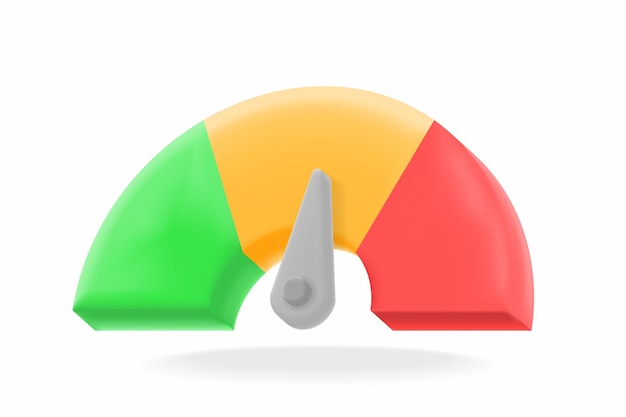 3d performance meter with green yellow and red credit score tracking vector illustration