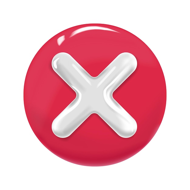 3d plastic cross on red round background prohibition concept deletion no error failed symbol