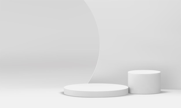 3d podium showroom white curved wall cylinder basic foundation realistic vector illustration Pedestal construction round geometric platform exhibition stand award arena win ceremony celebration