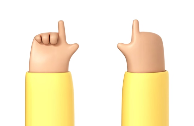 3D pointing hand gestures isolated on white background Cartoon palm with index finger showing up Hand touching or pointing something Vector 3d Illustration