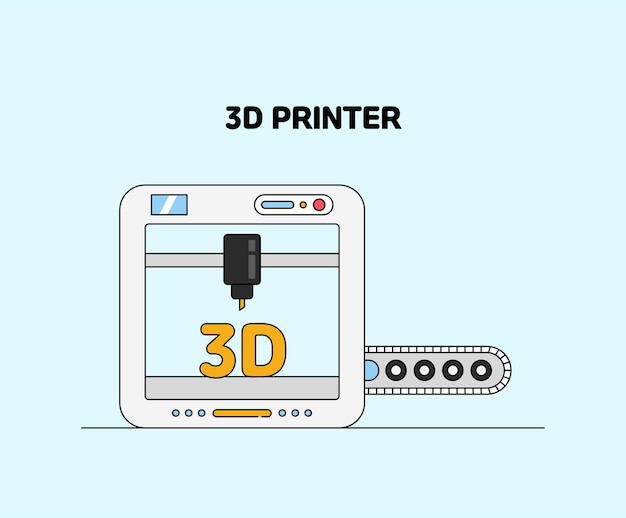 3D Printer illustration set Equipment Industrial Prototype Vector drawing Hand drawn style