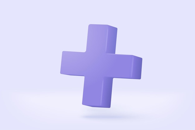 3d purple plus sign icon on the white background cartoon icon of first aid and health care with minimal style medical symbol of emergency help 3d aid vector render illustration