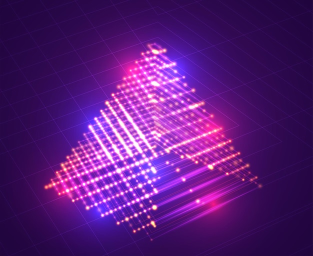 3d pyramid of luminous lines abstract vector set