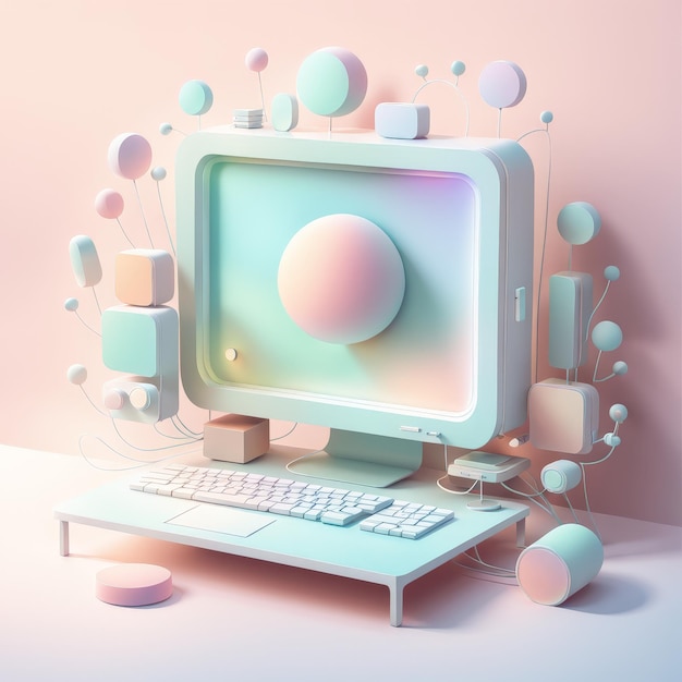 3d rendering of a computer keyboard mouse mouse on pink background with