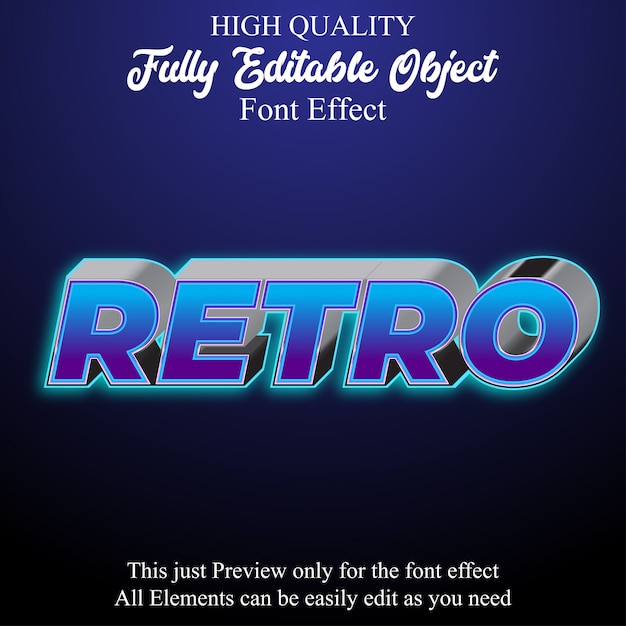 3d retro futuristic text style editable font effect
