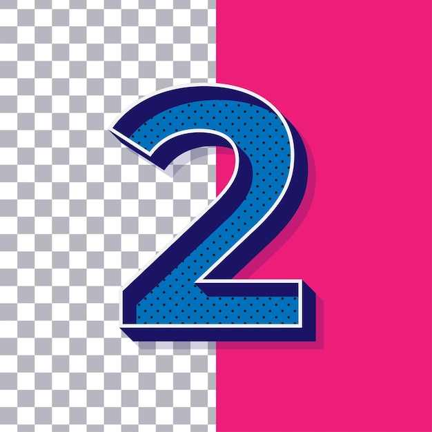 3D Retro Playful Blue Dot Number 2 Icon on Adjustable Pink Background