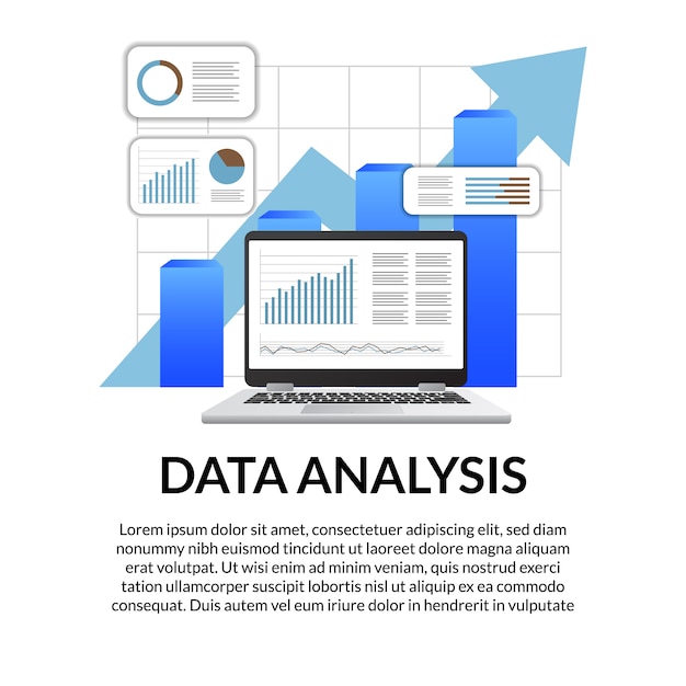 3D screen laptop chart, diagram, arrow, bar, infographic for data analysis