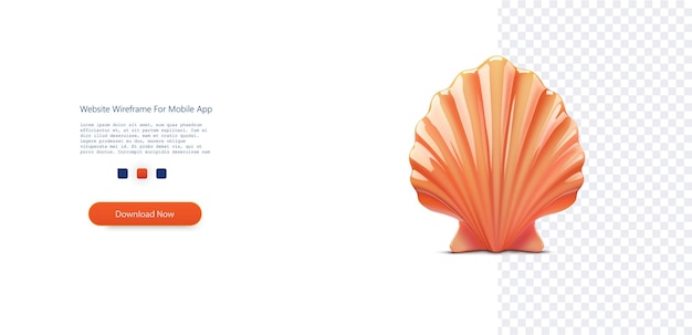 3D seashell icon for mobile app website wireframe design featuring a shiny orange seashell with a smooth texture and mobile interface design for an elegant touch