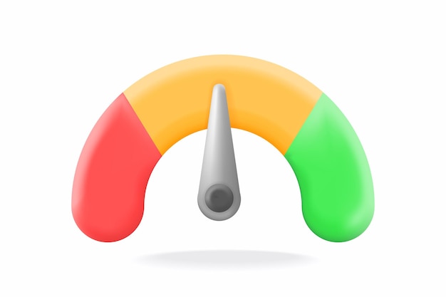 3d simple performance meter with red yellow and green seo credit score vector illustration