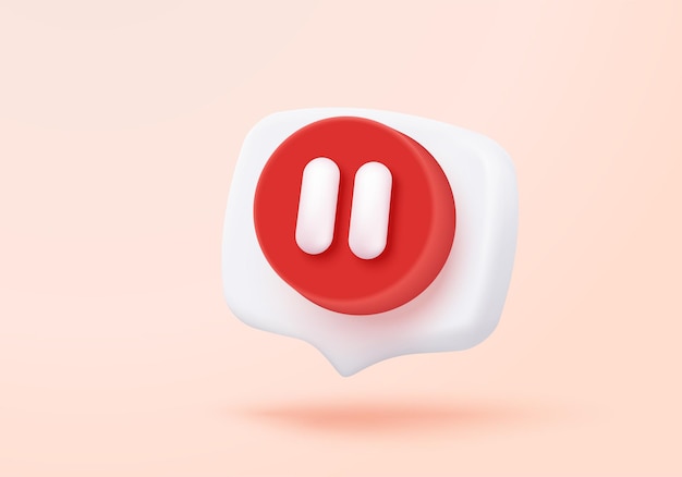 3d social media video player in speech bubble Red round pause buttons for start multimedia with simplicity colorful video concept audio playback 3d watch buttons icon vector rendering illustration