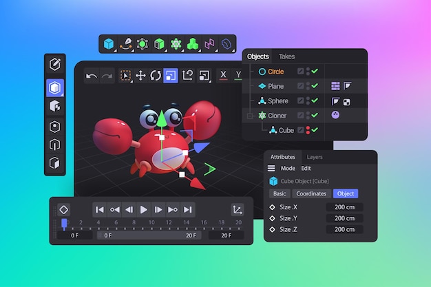 3D Software suite Interface Viewport of Program for Motion Designers and Animators