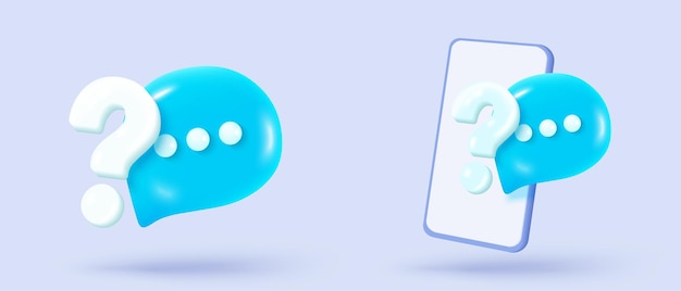 3d speech bubbles question mark icon sign or ask FAQ and QA answer solution information Have a question question answer sign or problem 3d answer speech bubbles icon vector rendering illustration