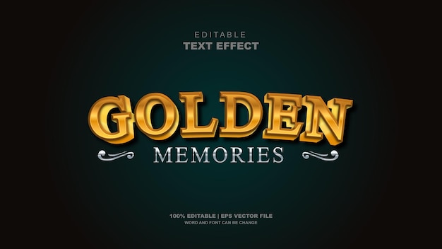 3d text effect vector editable golden memories editable typography