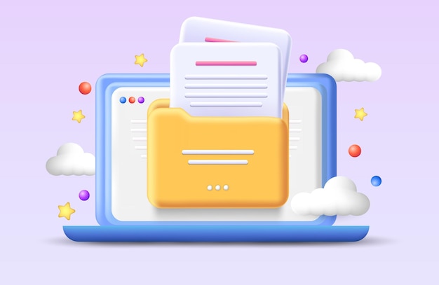 3d upload folder icon with laptop vector illustration