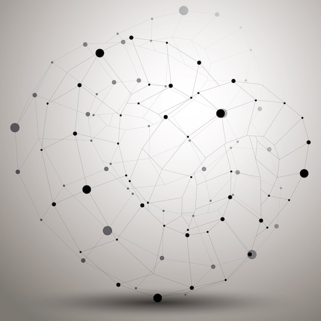 3D vector abstract design object, polygonal complicated figure with lines mesh.