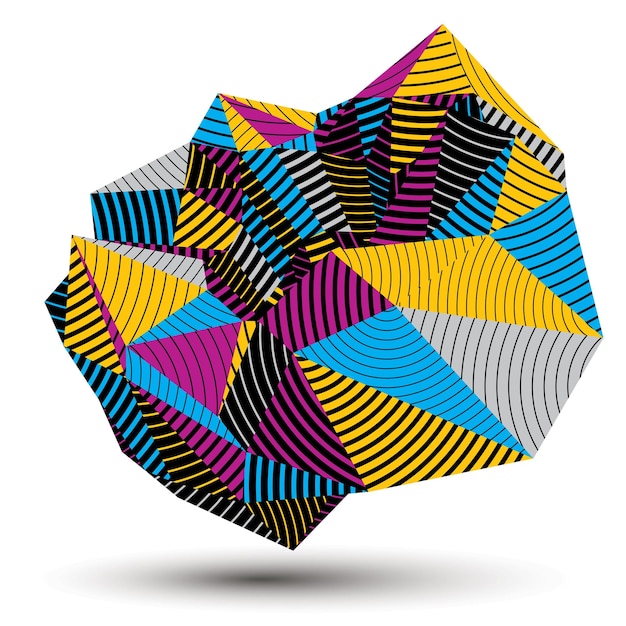 3D vector abstract technology illustration, geometric unusual stripy object. Origami bright three-dimensional shape.