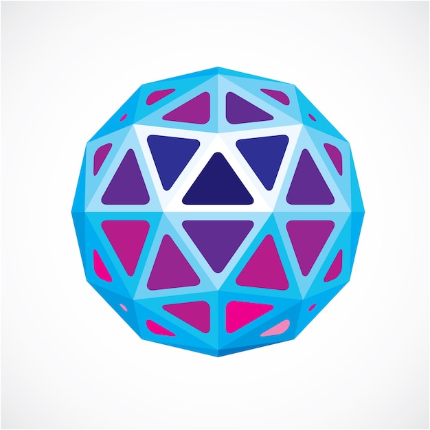 3d vector digital spherical object made using triangular facets. Low poly shape, blue polygonal globe, abstract form for use in web design.