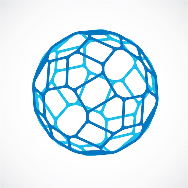 3d vector low poly blue spherical object, perspective orb created with pentagonal facets. Abstract polygonal element for use as design structure on communication technology theme