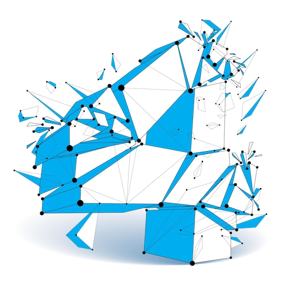 3d vector low poly number 4 with black connected lines and dots, geometric wireframe font with fragment. Perspective shattered thread digit.