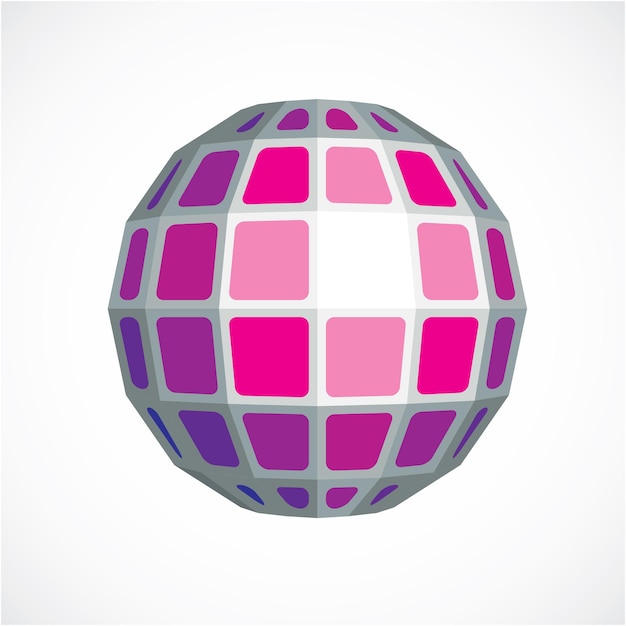3d vector low poly purple spherical object, perspective orb created with square facets. Abstract polygonal element for use as design structure on communication technology theme