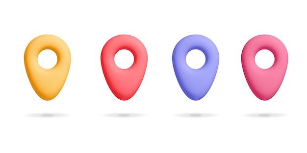 3d vector set of multicolor location pin cartoon render design illustration