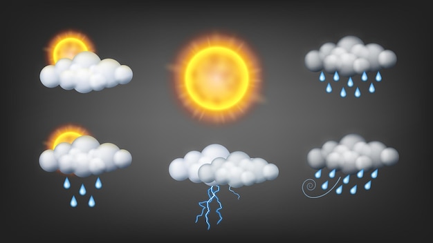 3D Weather Icons Set Ready For Dark Or Light Backgrounds Vector Illustration