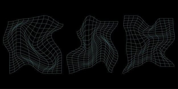 3d wireframe in neon blue color Vector futuristic grid in 80s and 90s style