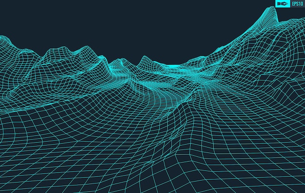 3D Wireframe Terrain Wide Angle  EPS10 Vector