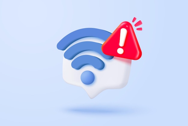 3d wireless connect and sharing network on internet with alert notice Hotspot access point for false problem fail to connect Broadcasting area with WiFi 3d signal vector icon render illustration
