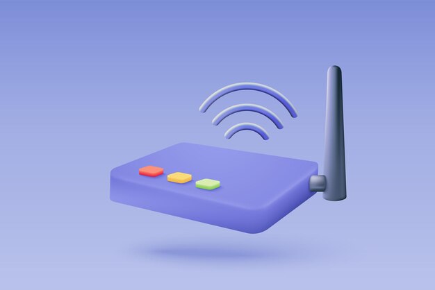 3d wireless router connection and sharing network on internet Hotspot access point for digital and online coverage Broadcasting area with WiFi 3d wireless signal icon rendering vector illustration