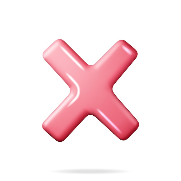 3D Wrong Button Shape Red No or Incorrect Sign Render Red Checkmark Tick Represents Rejection Wrong Choice Concept Cancel Error Stop Disapprove or Negative Symbol Vector Illustration