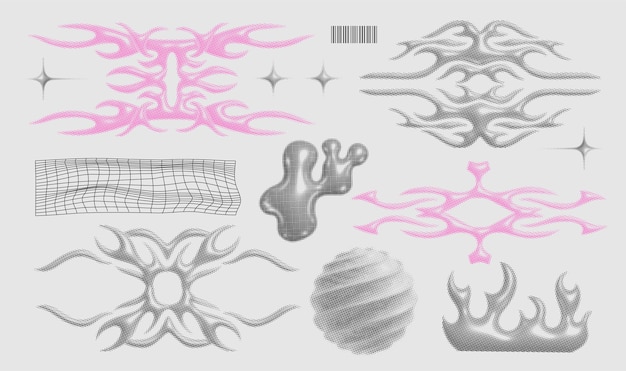3s dotted halftone brutalism stickers set y2k neotribal gangsta street elements collection chrome