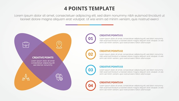4 points stage list template infographic concept for slide presentation with round rectangle create x shape with flat style