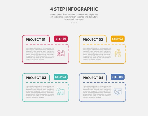 4 points template infographic outline style with 4 point step template with box table folder shape for slide presentation