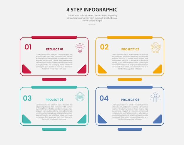 4 points template infographic outline style with 4 point step template with round rectangle box with full accessories badge for slide presentation